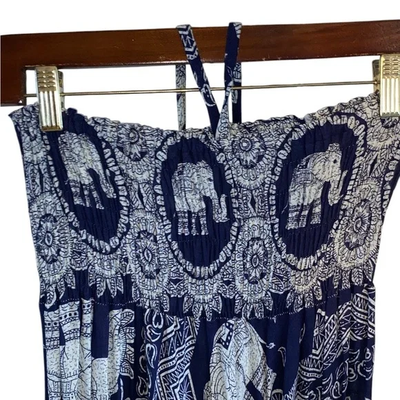 Bohemian Harem Yoga Drop Crotch Cotton Blue Elephant print romper / jumpsuit - Picture 6 of 14